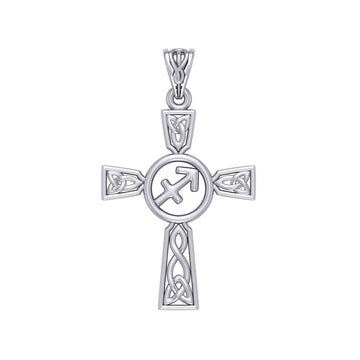 Celtic Cross Sagittarius Astrology Zodiac Sign Silver Pendant TPD5956 - Jewelry